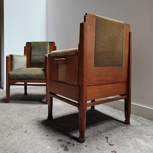 Stately architectural Amsterdam school armchairs 5.png