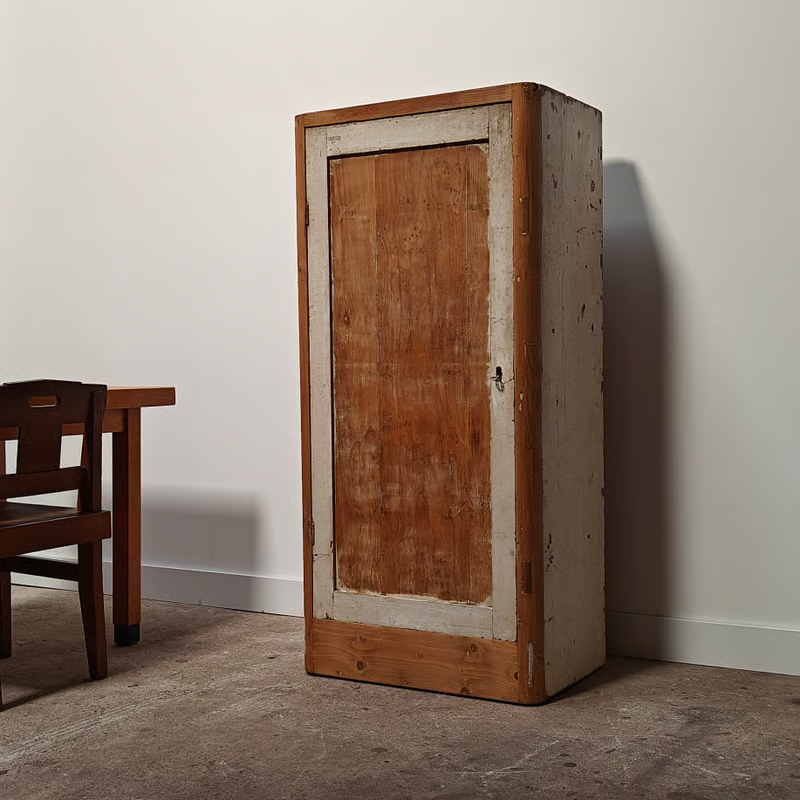 One door cabinet wood and old white paint
