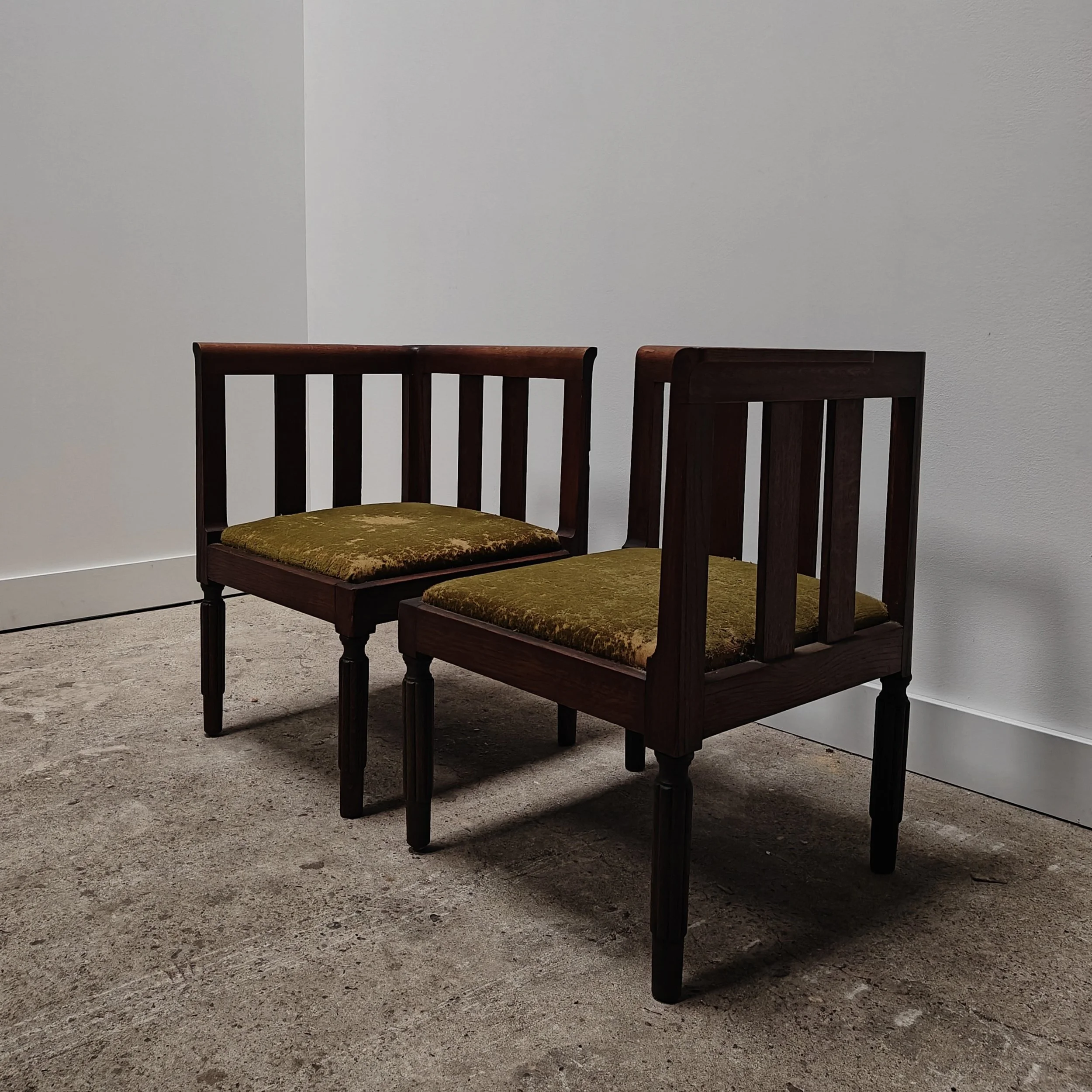 Classic set of two corner chairs, paired side view