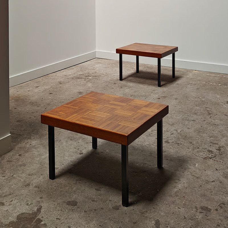 Wood parquet side tables