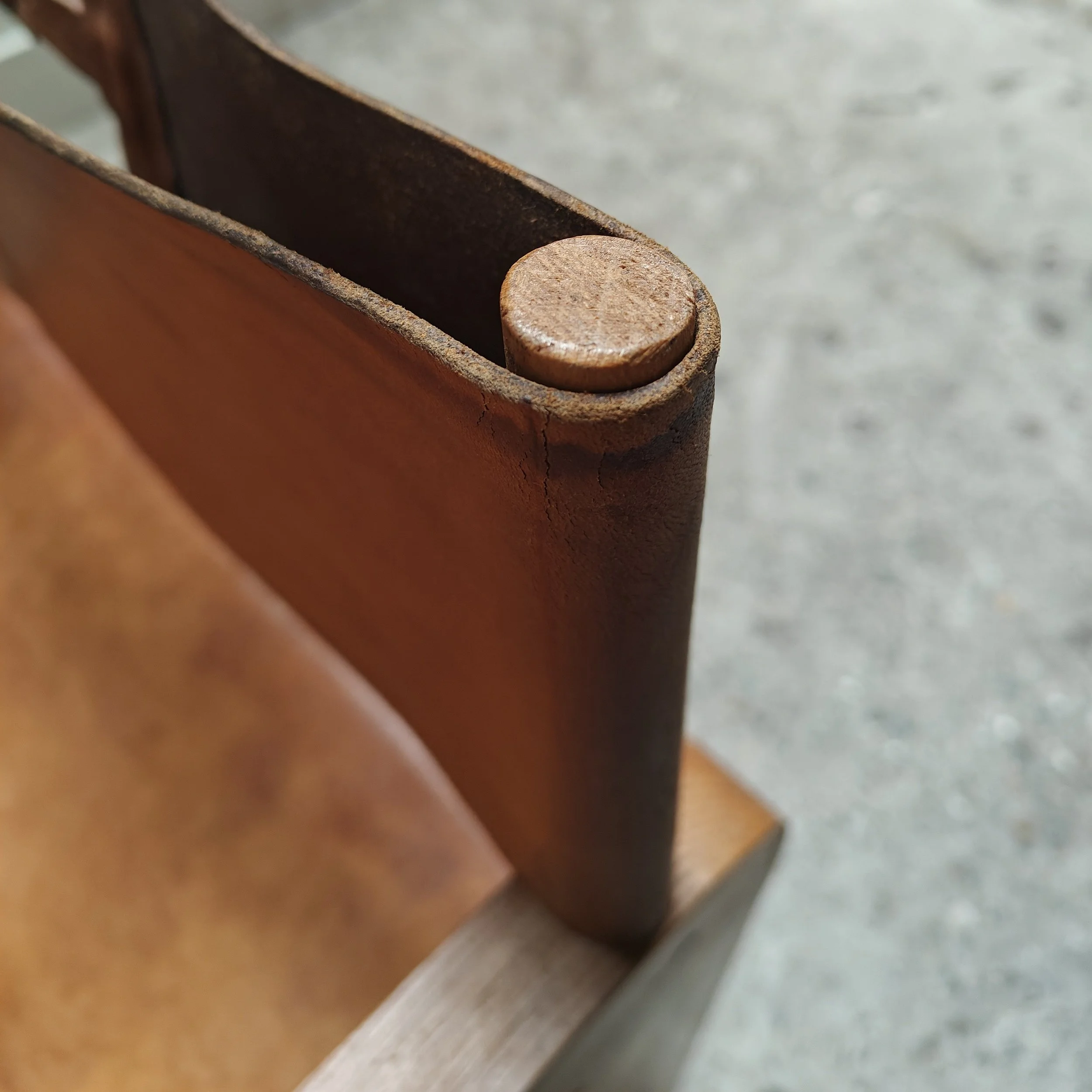 Pine and cognac leather carpenter made armchair 1970s 7.jpg
