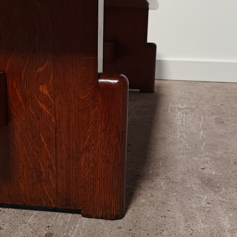 Antique oak bench in a subtle Amsterdam school style 15.png