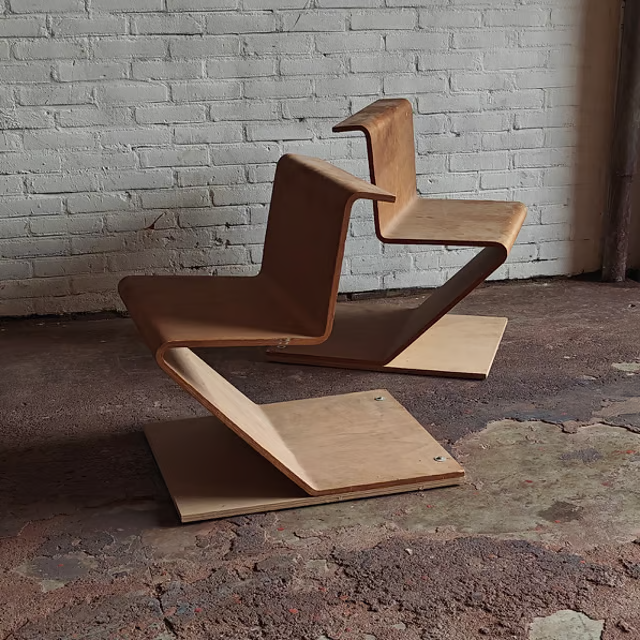Unique sculptural plywood sculptural chairs, Studies from 1970's