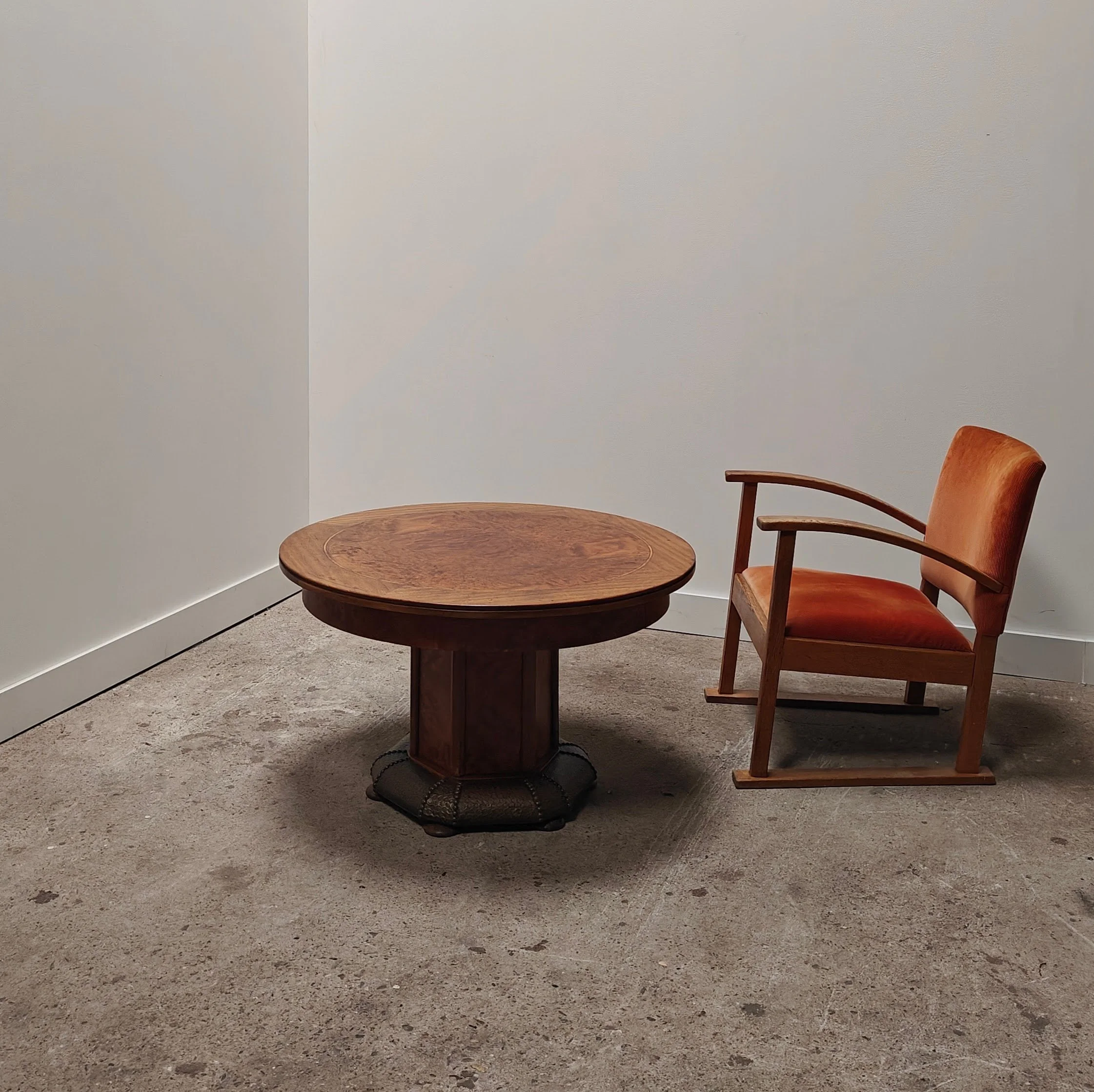 Amsterdamse School side table with hammered copper base 6.jpg