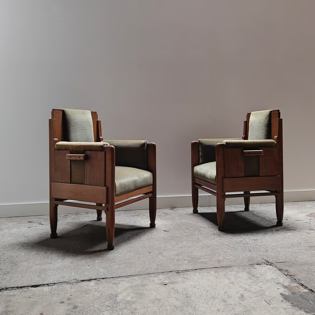 Stately architectural Amsterdam school armchairs