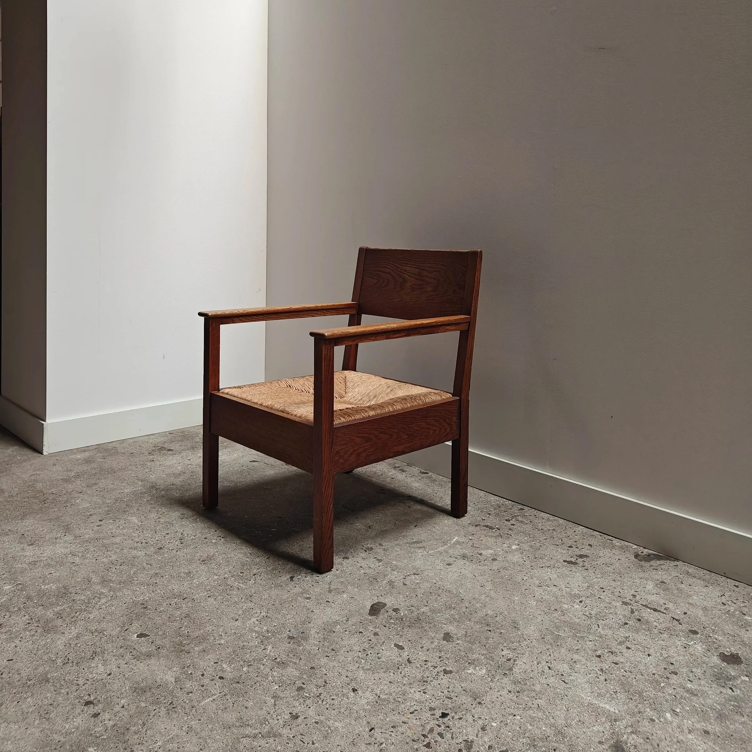 L. O. V. Oosterbeek oak and rush armchair