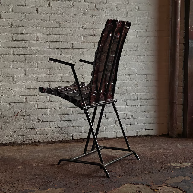 Studio made fiberglass sculptural chair, back view