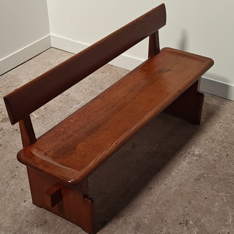 Antique oak bench in a subtle Amsterdam school style 5.png