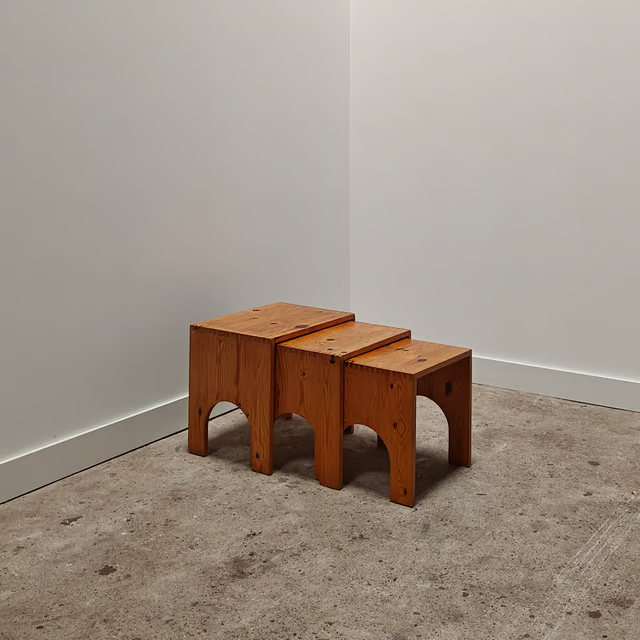 Set of 3 pine side or stacking tables