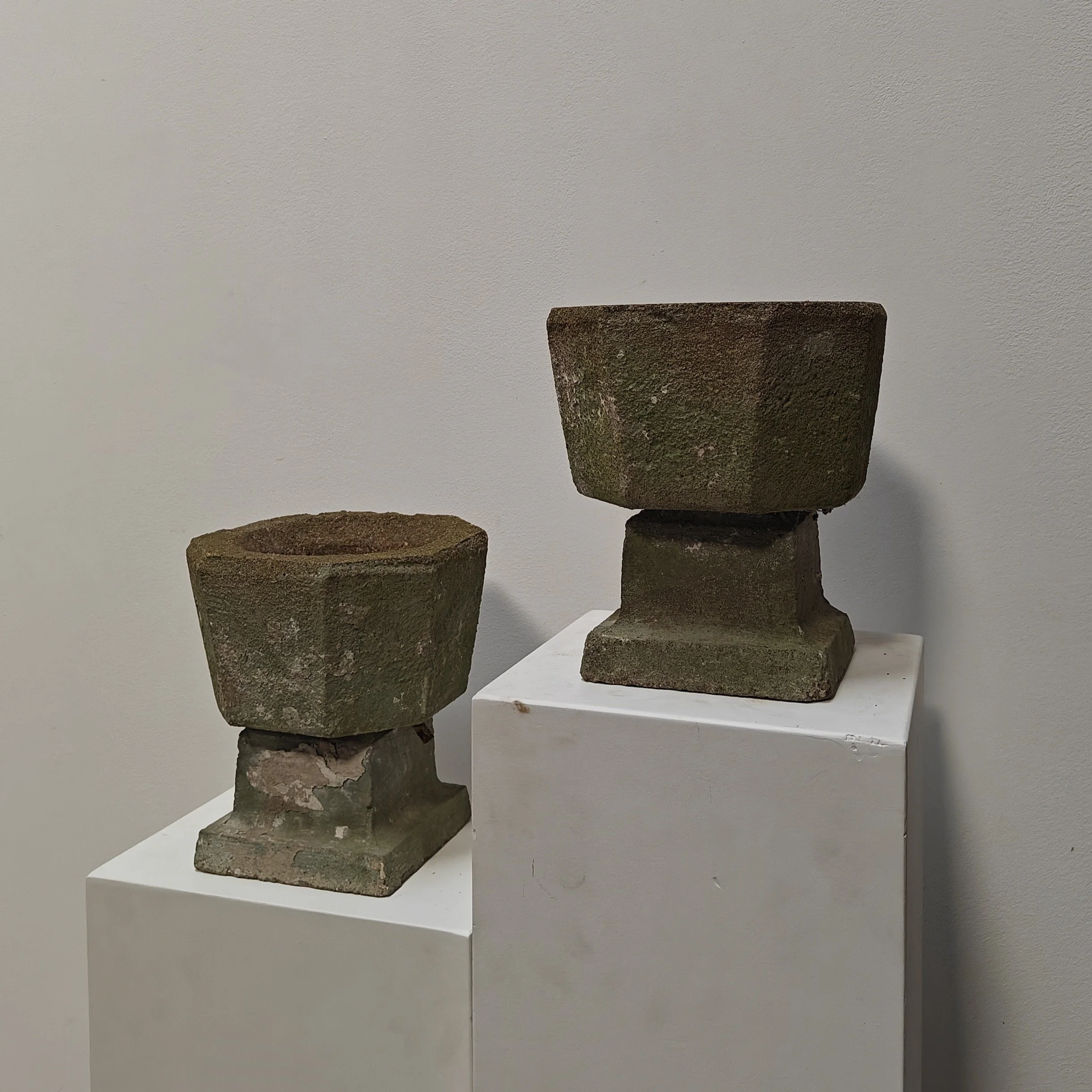 Set of two hexagonal stone flower pots