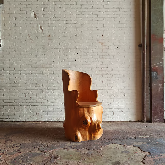 Large old tree trunk chair natural with knots 9.png