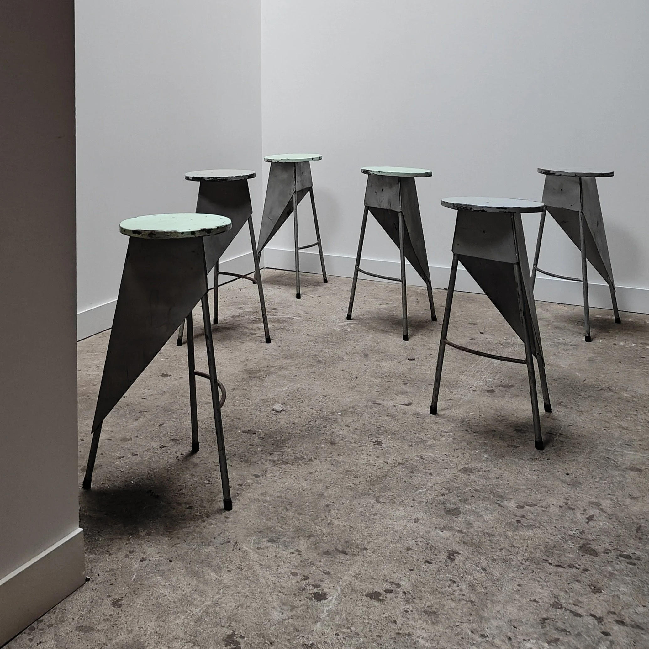 Rare set of six modernist metal stools, by Kristian Gavoille for Disform