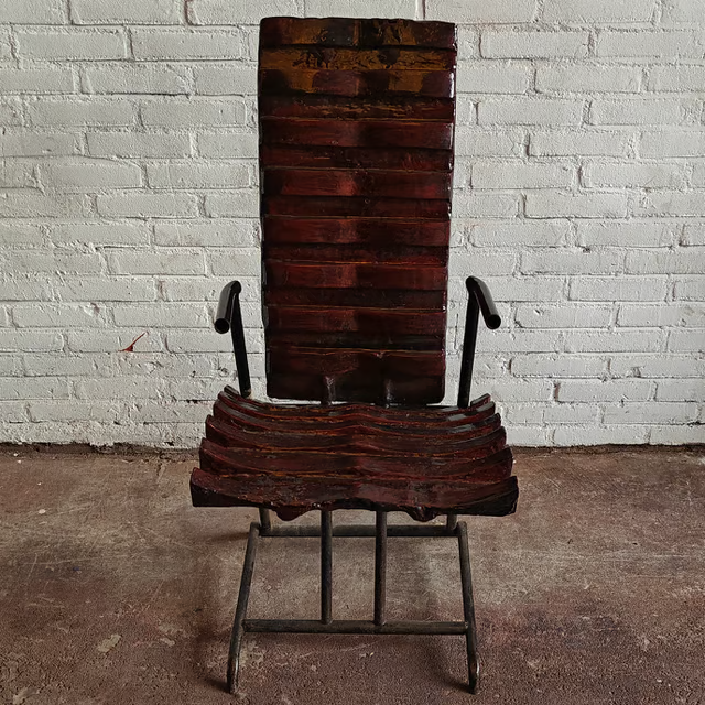 Studio made fiberglass sculptural chair, front view