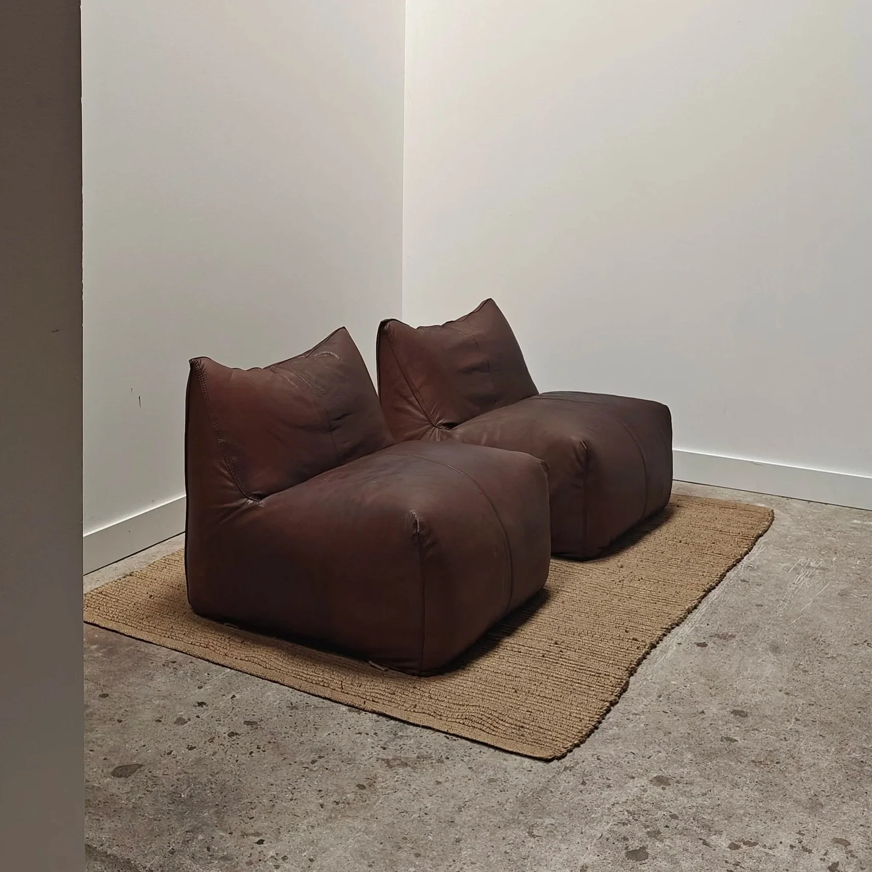 Le Bambole, leather vintage set of two chairs and one two seater sofa