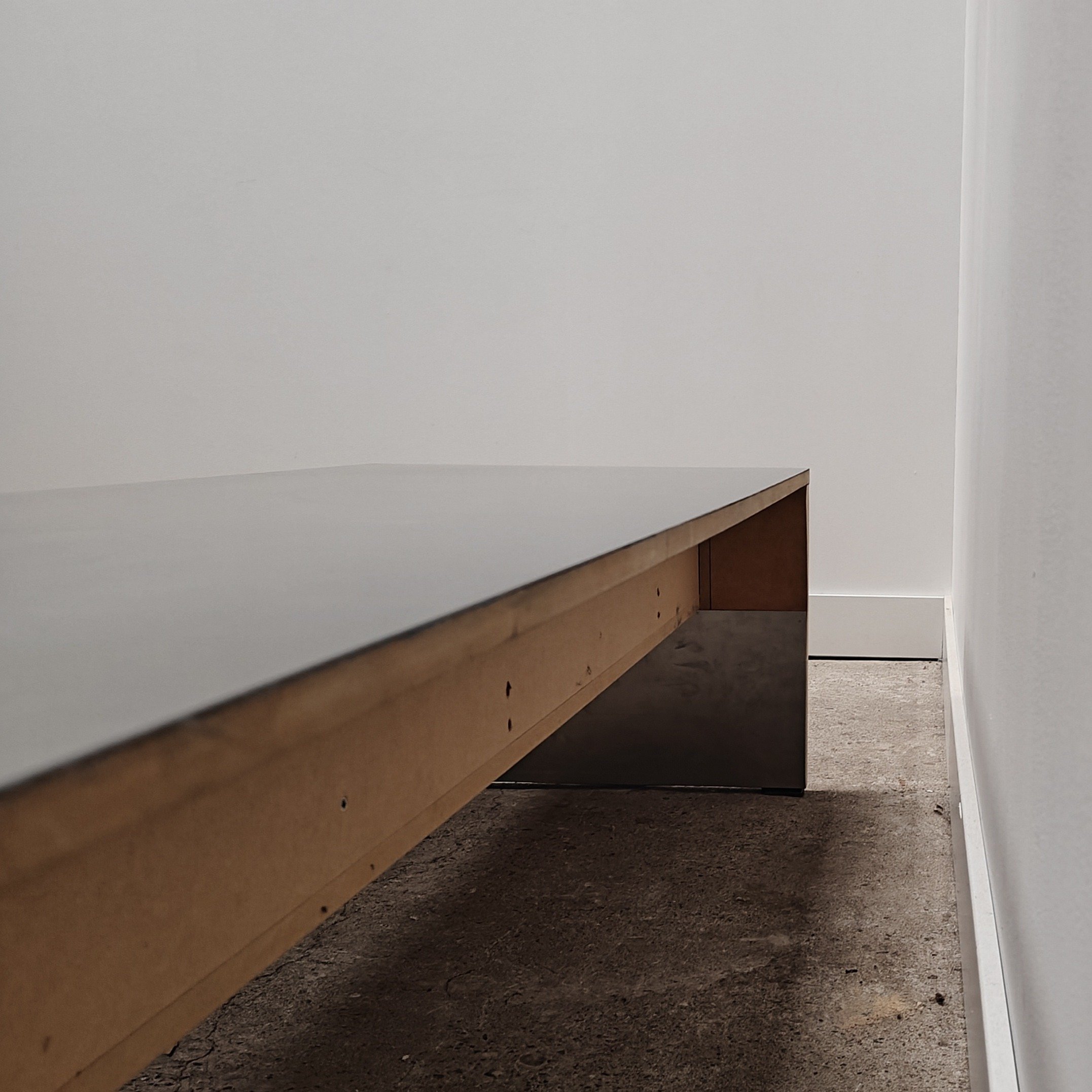 1990s stainless steel design console with black drawers 9.jpg