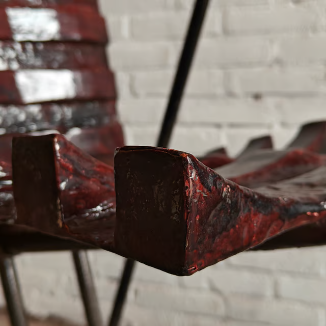 Studio made fiberglass sculptural chair, close detail view