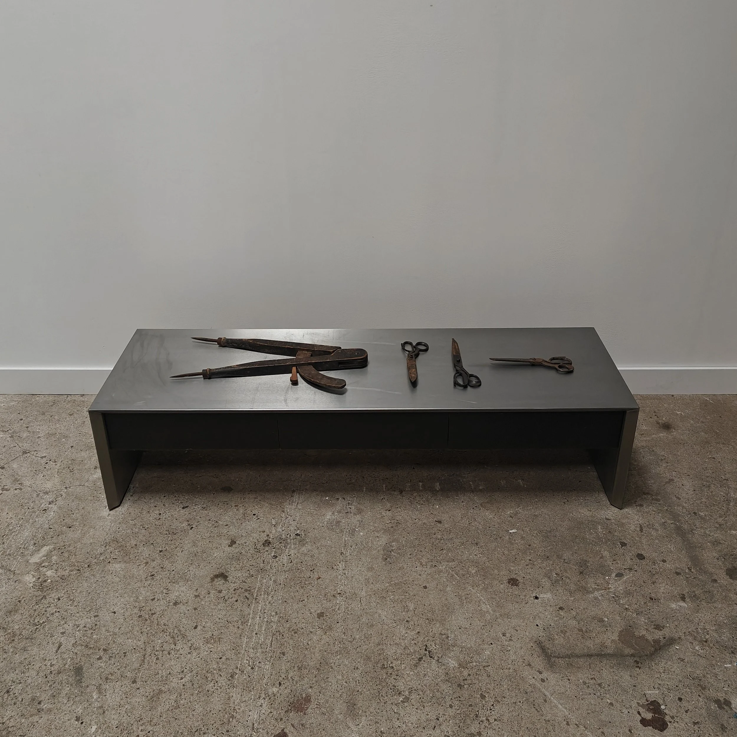 1990s stainless steel design console with black drawers 13.jpg