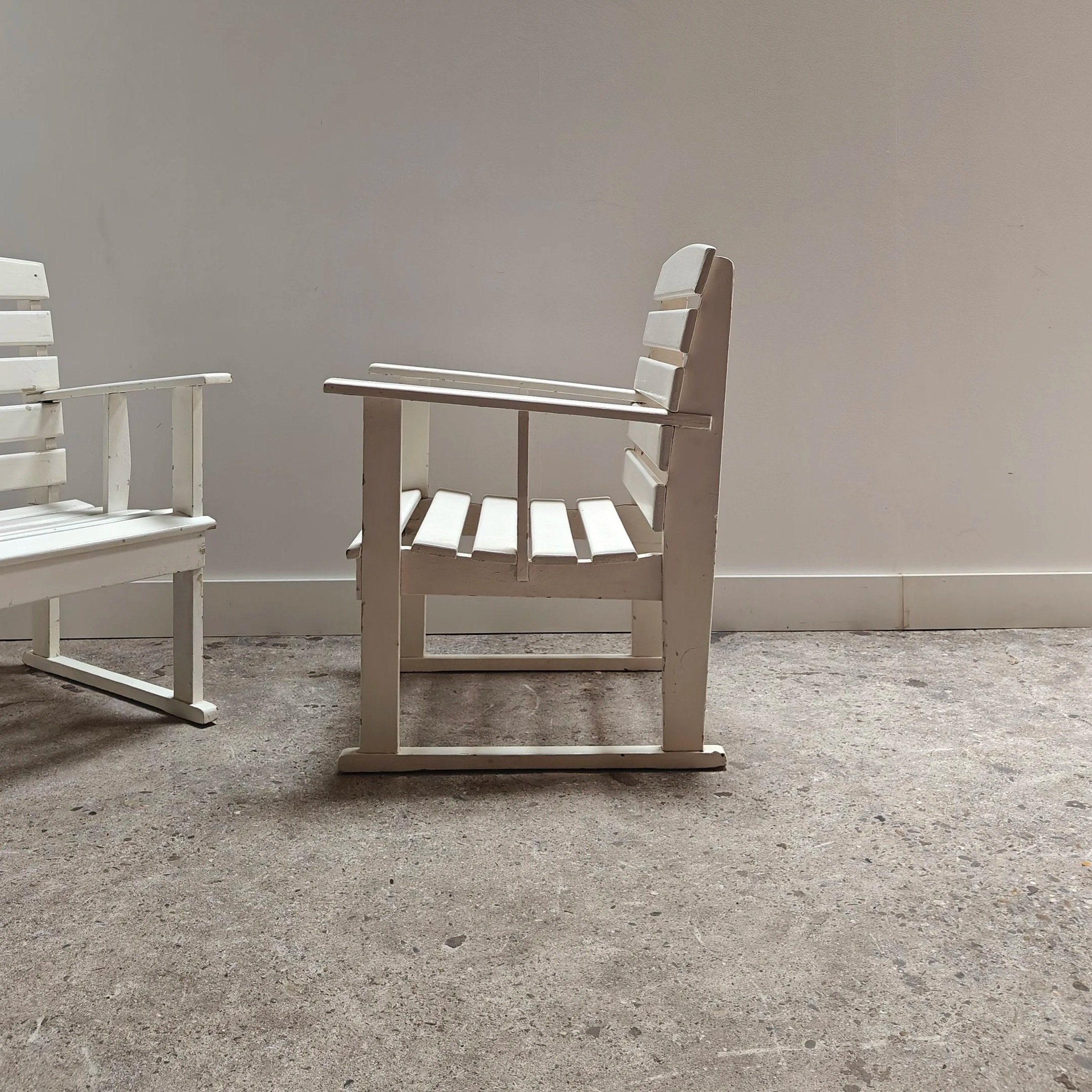 Set of two early slatted armchairs