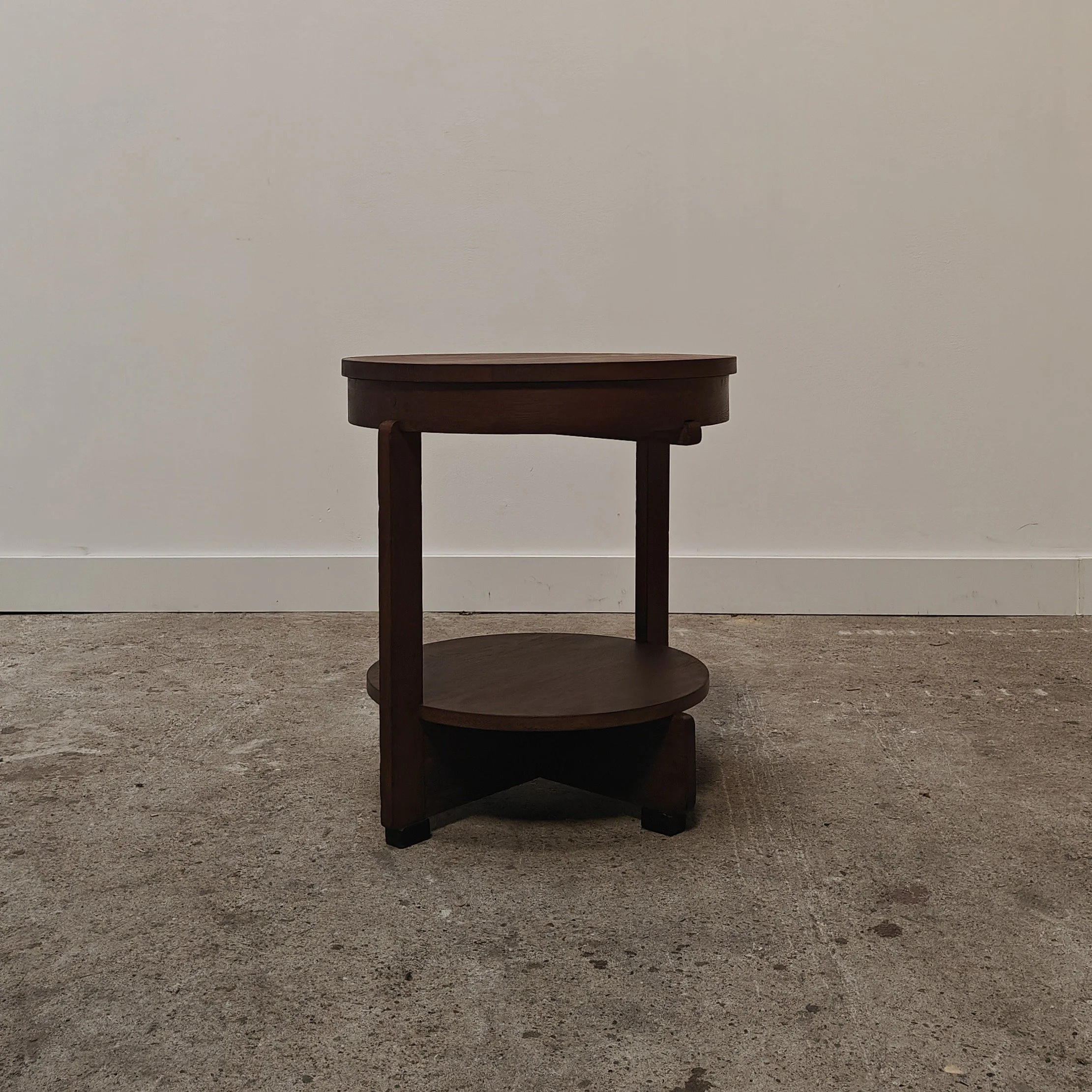 Amsterdam school oak sidetable with semi floating top