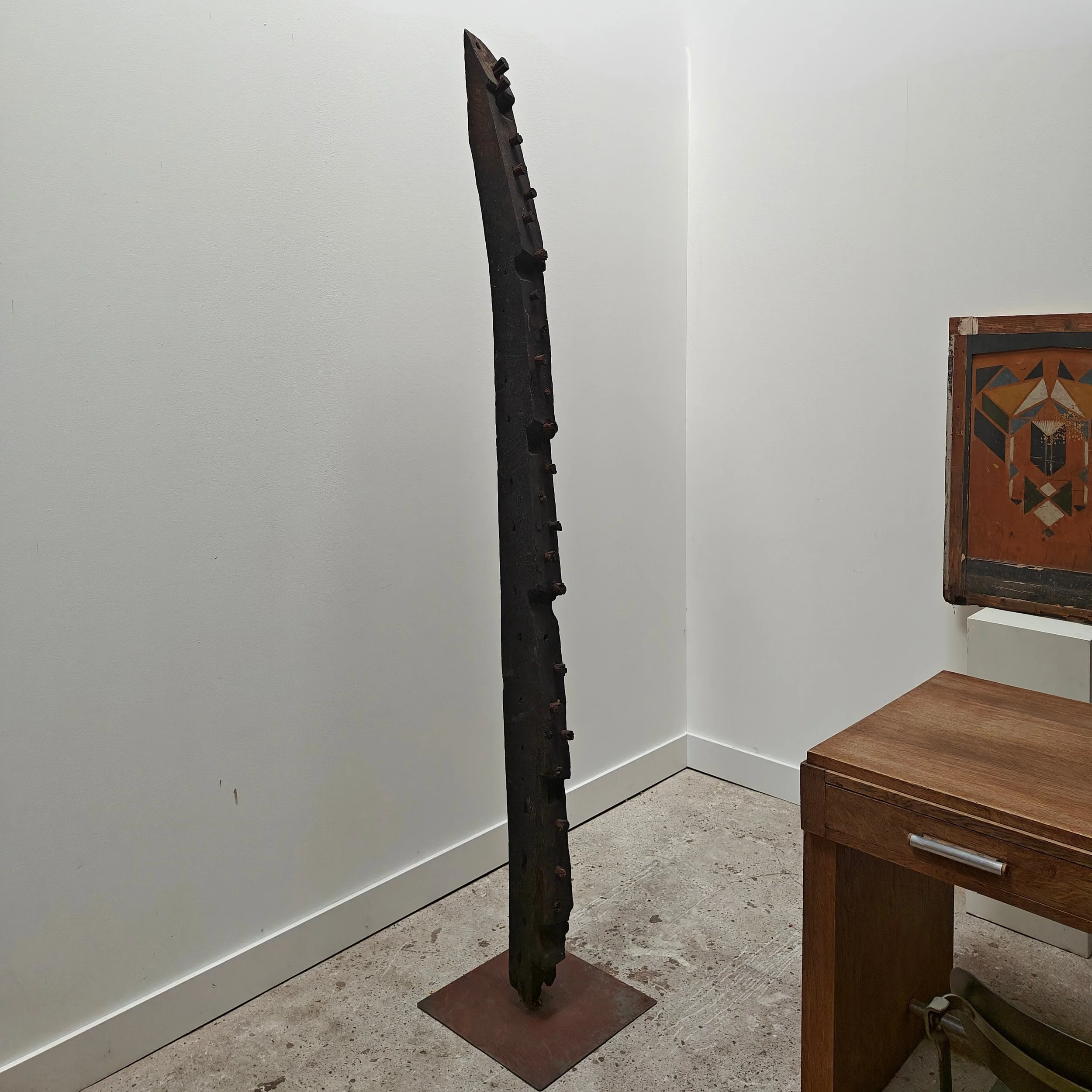 Sculpural beam from 1800s, 2.20m long on metal stand 7.jpg