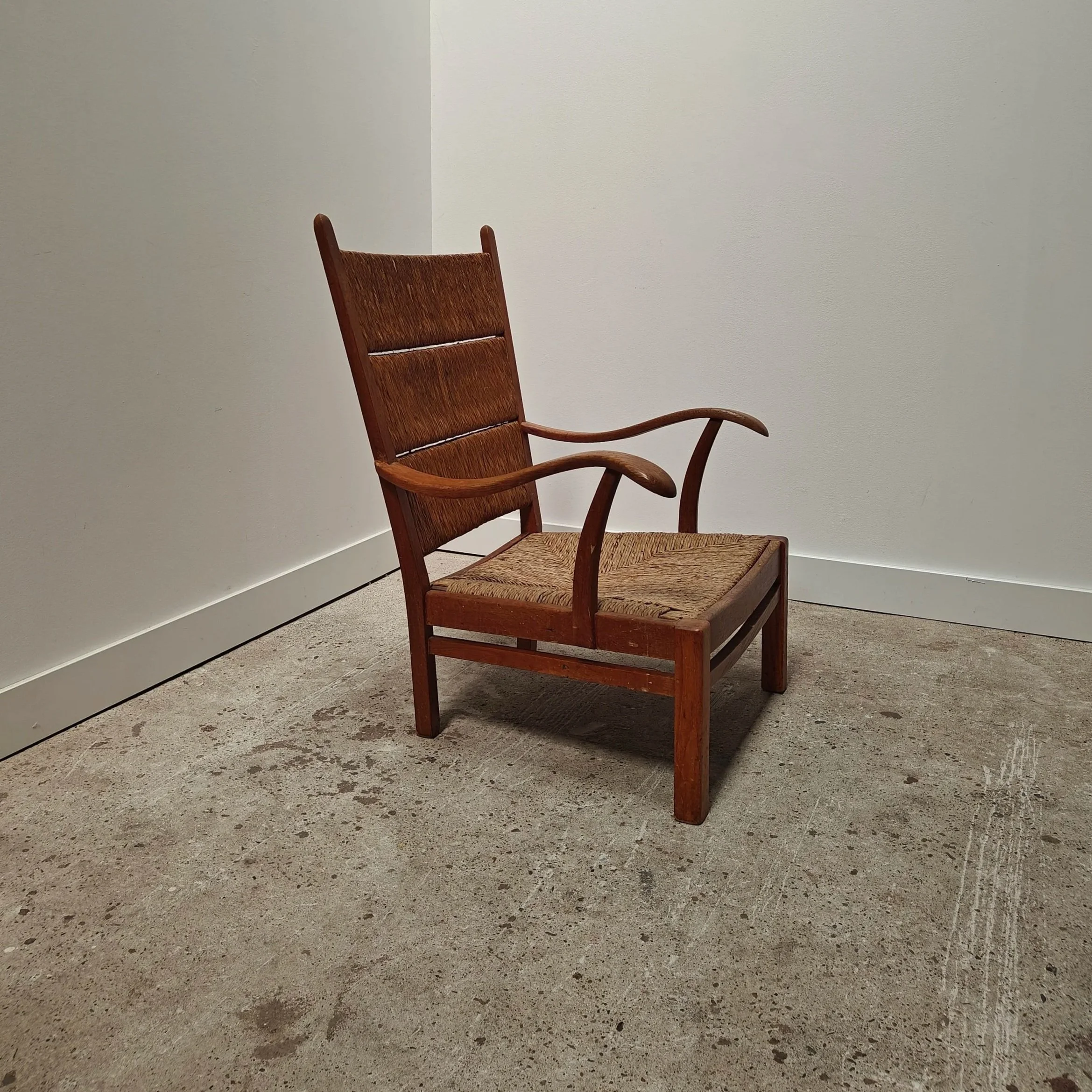 Dutch high rush chair with the 'three elements back'