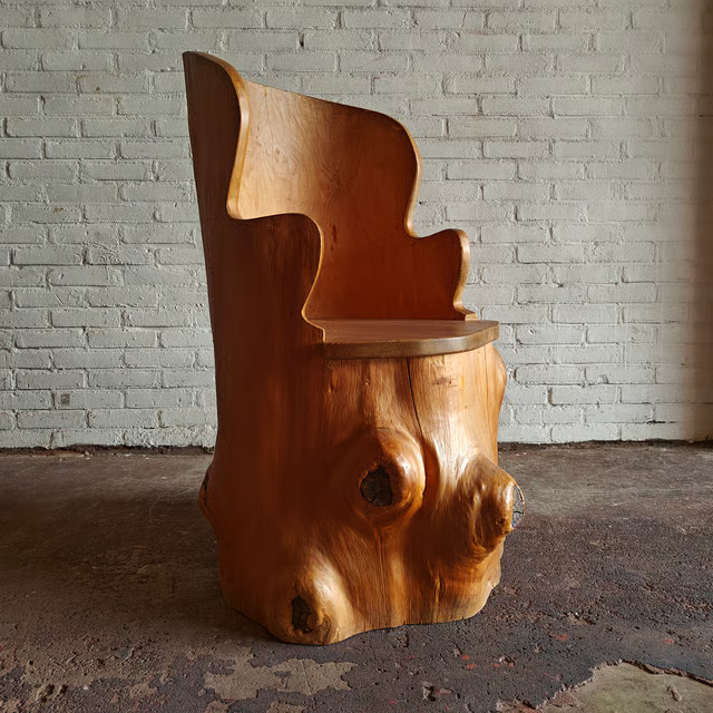 Large old tree trunk chair natural with knots 3.png