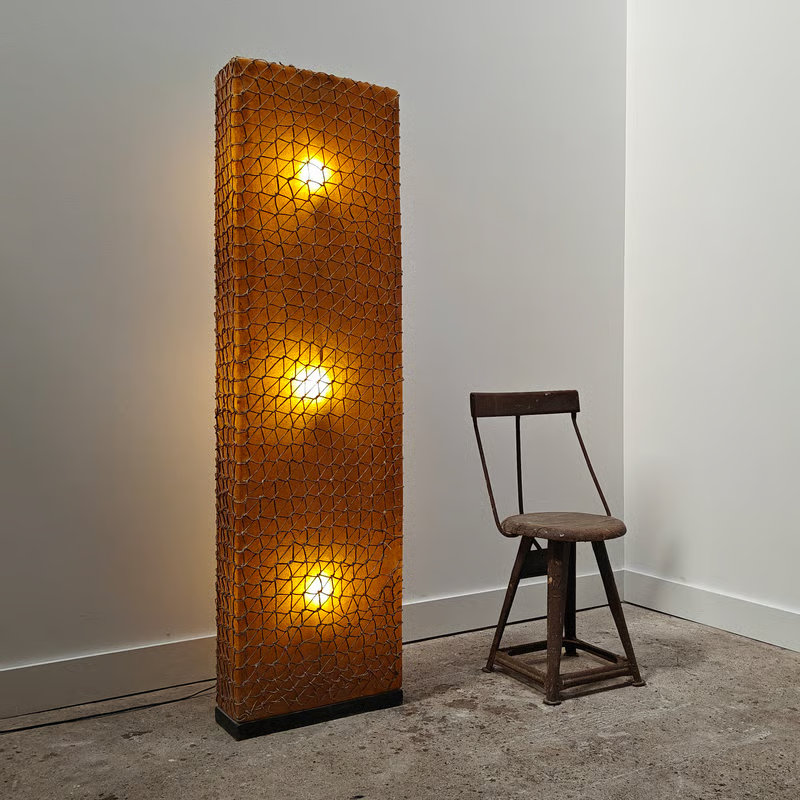 Large pillar polyester & woven floor lamp