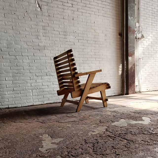 1950s slatted pine armchair