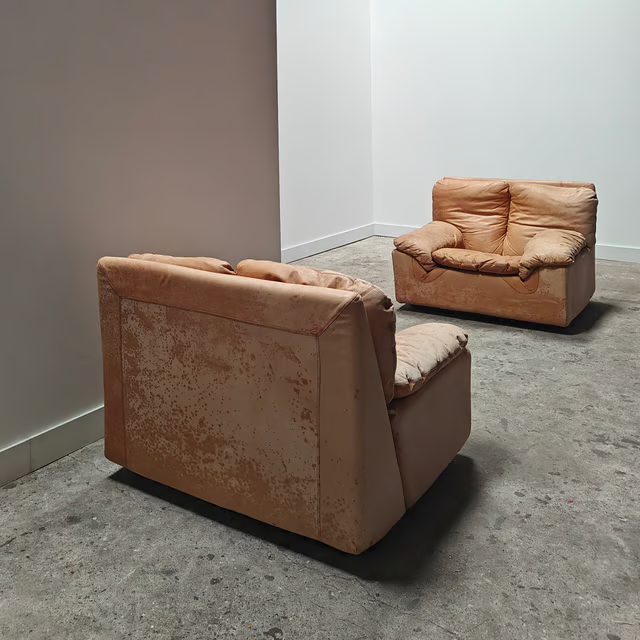 Patinated Italian leather lounge chairs By Titiana Ammannati and Giampiero Vitelli for Brunati 2.png