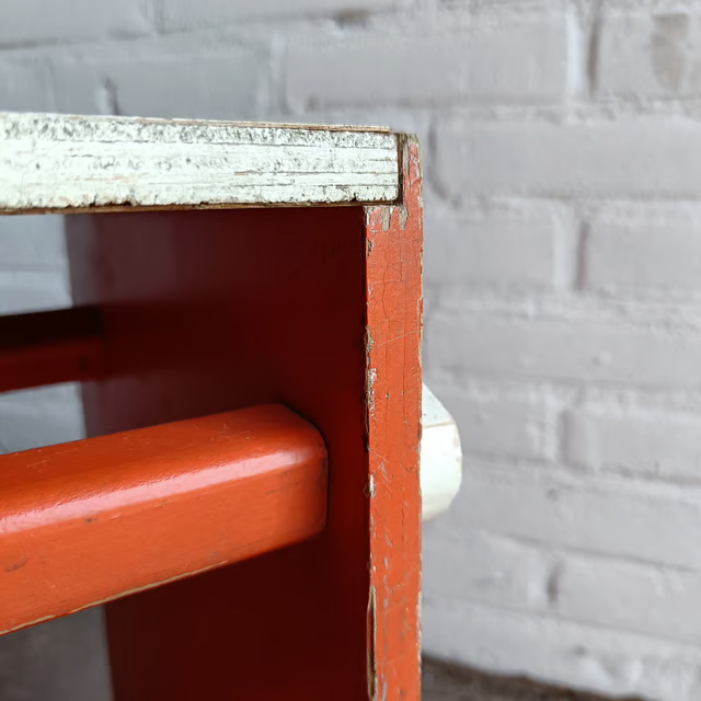 Early plywood set, close up view