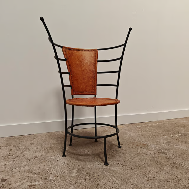 Decorative steel and leather chair 1990s