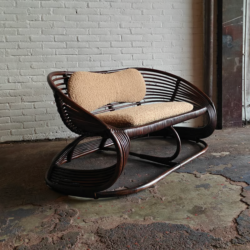 Italian sculptural rattan sofa