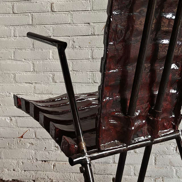 Studio made fiberglass sculptural chair, back angled view