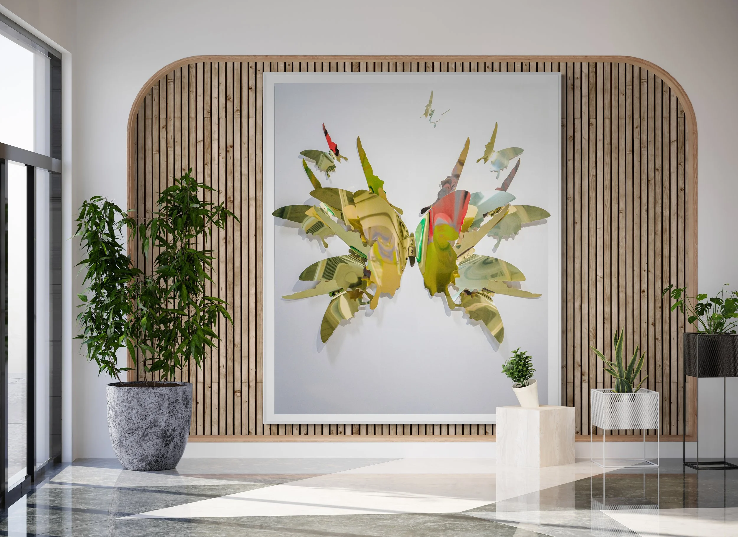 Sculptural 3D butterfly wall installation by PunkMeTender