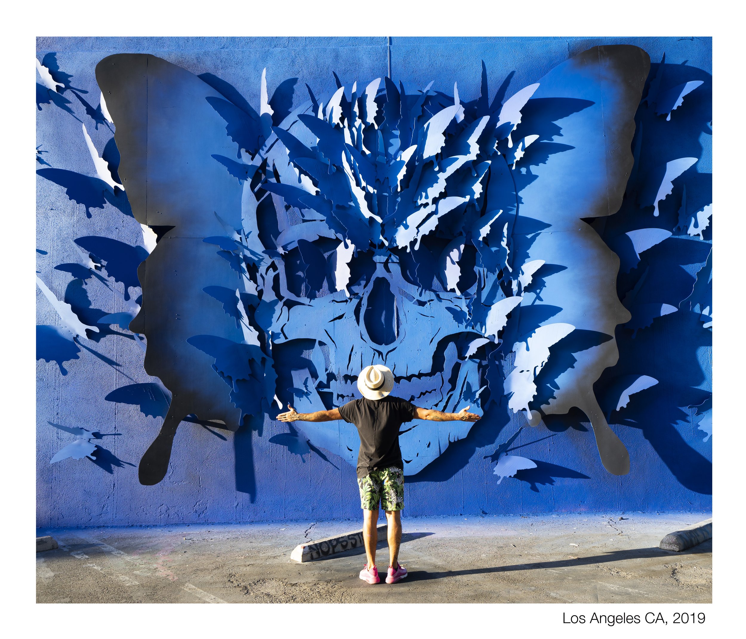 Sculptural 3D butterfly skull wall installation by PunkMeTender