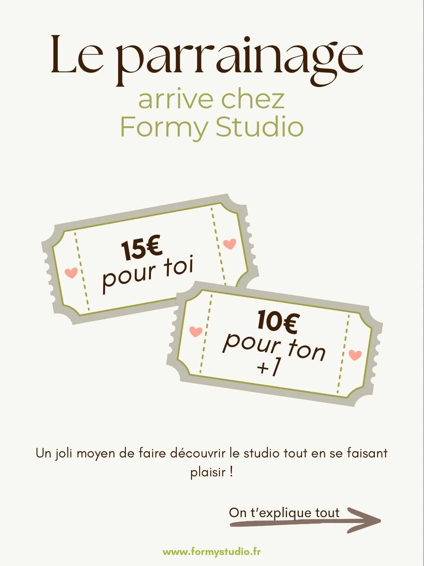 Et si tu faisais d&eacute;couvrir le studio autour de toi&hellip;
tout en te faisant plaisir 😍

&rarr; 15&euro; pour toi
&rarr; 10&euro; pour ton +1 ✨
(+1 cours offert si la personne prend un abonnement)

👀Que tu viennes d&eacute;j&agrave;, ou m&ec