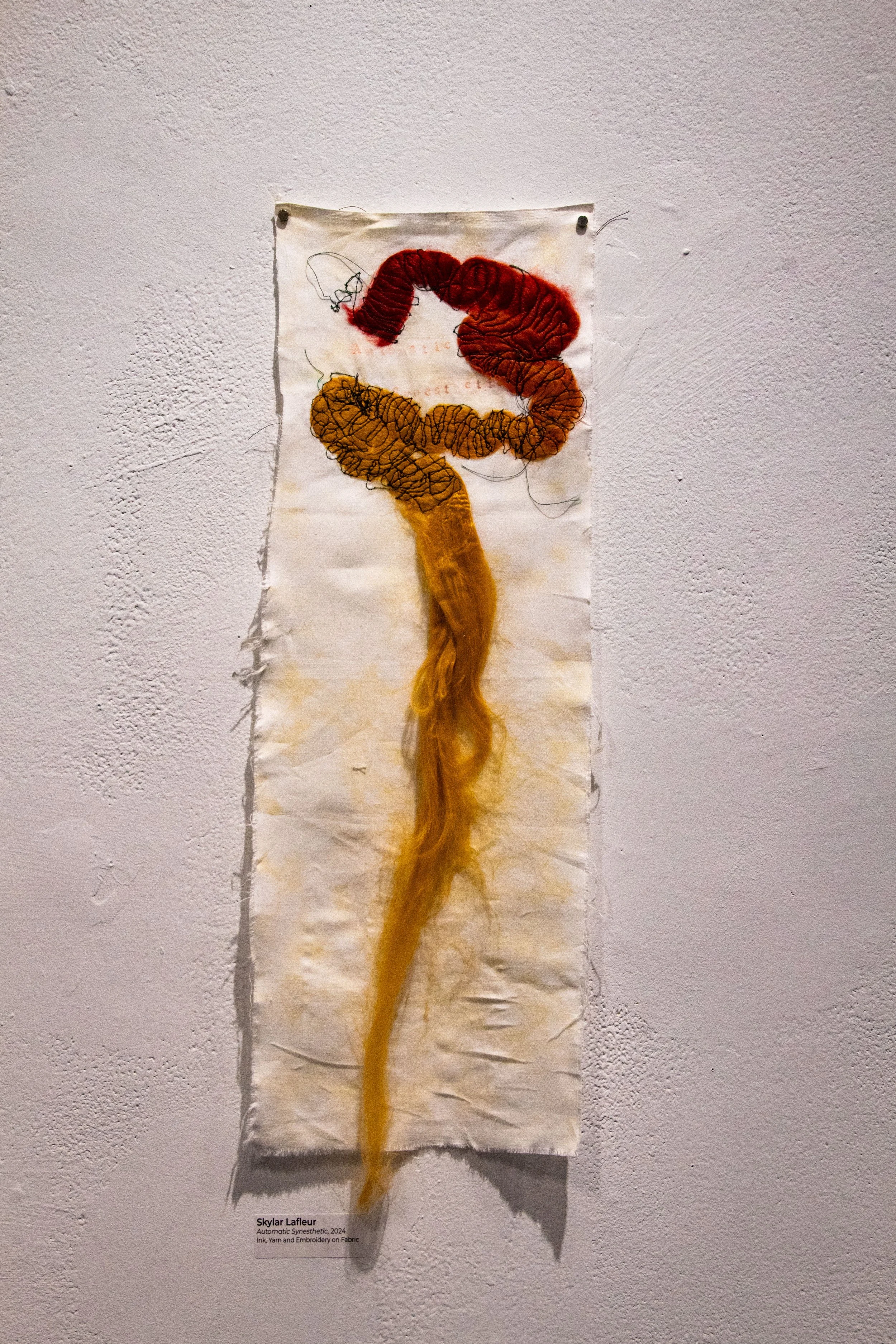 "Automatic Synesthetic," Yarn, Ink, and Embroidery on Cotton
