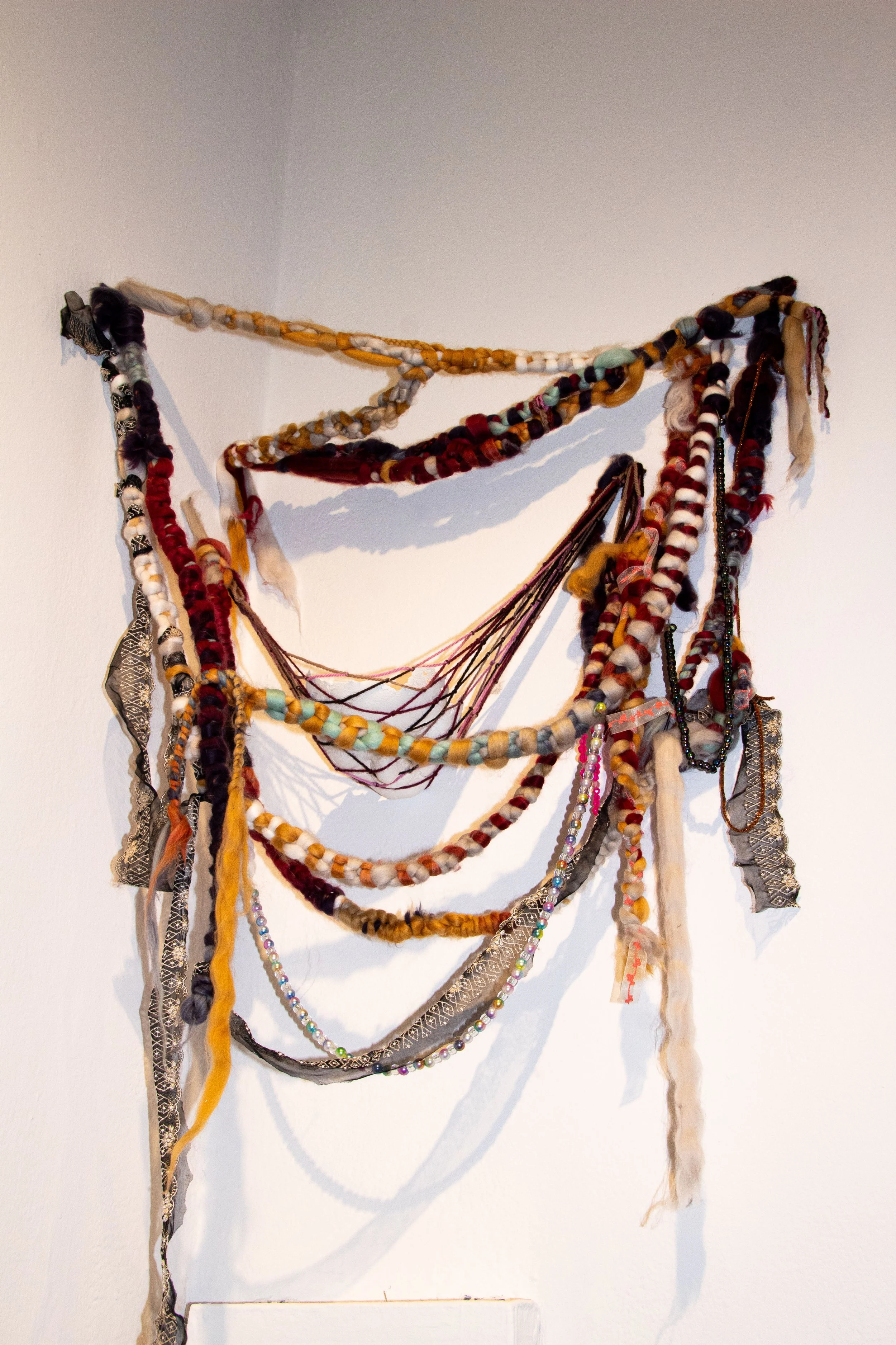 "Suspend Yourself And See How You Like It," Yarn, Beads, Plaster Face Cast