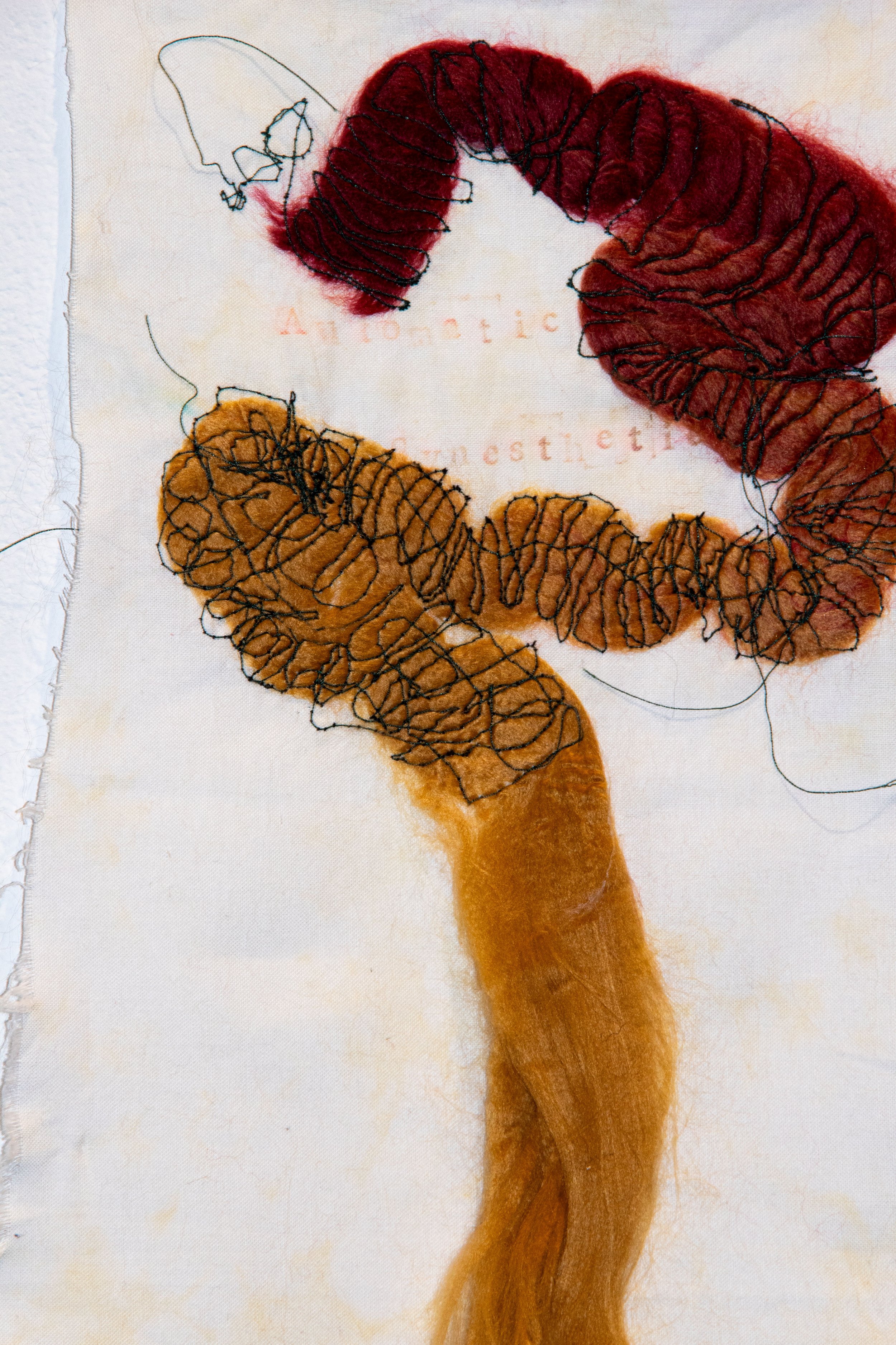 "Automatic Synesthetic," Yarn, Ink, and Embroidery on Cotton