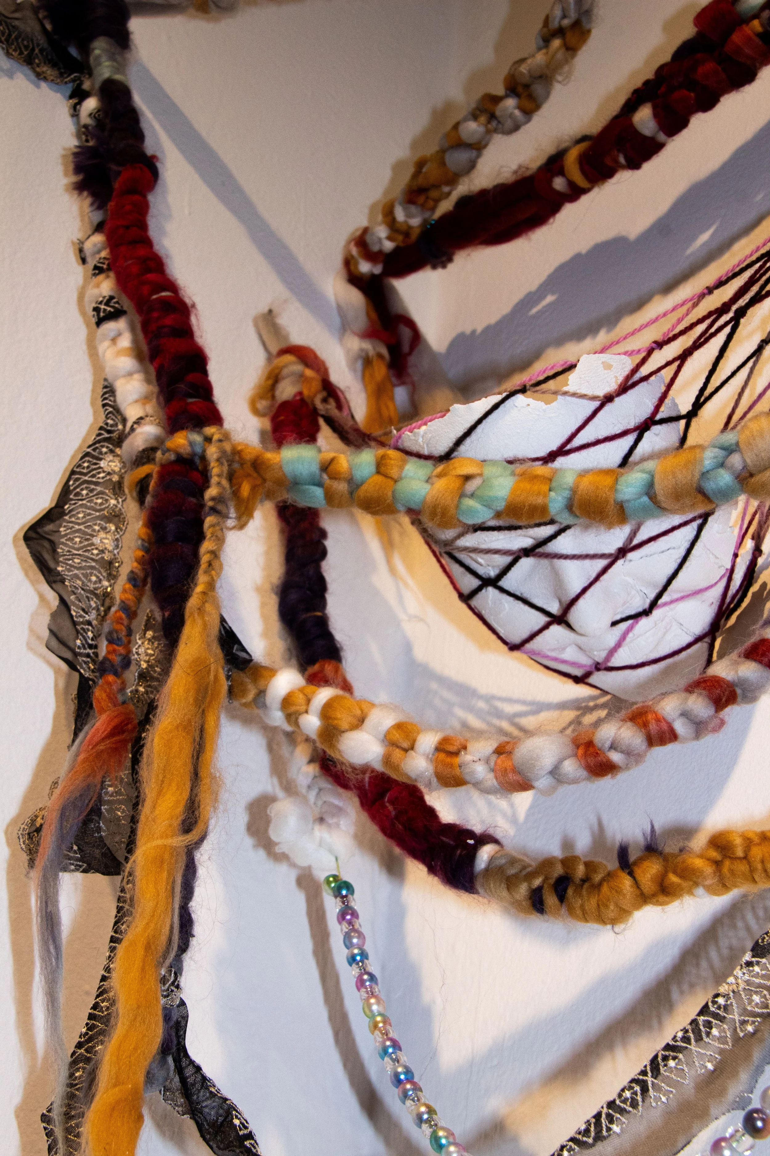 "Suspend Yourself And See How You Like It," Yarn, Beads, Plaster Face Cast