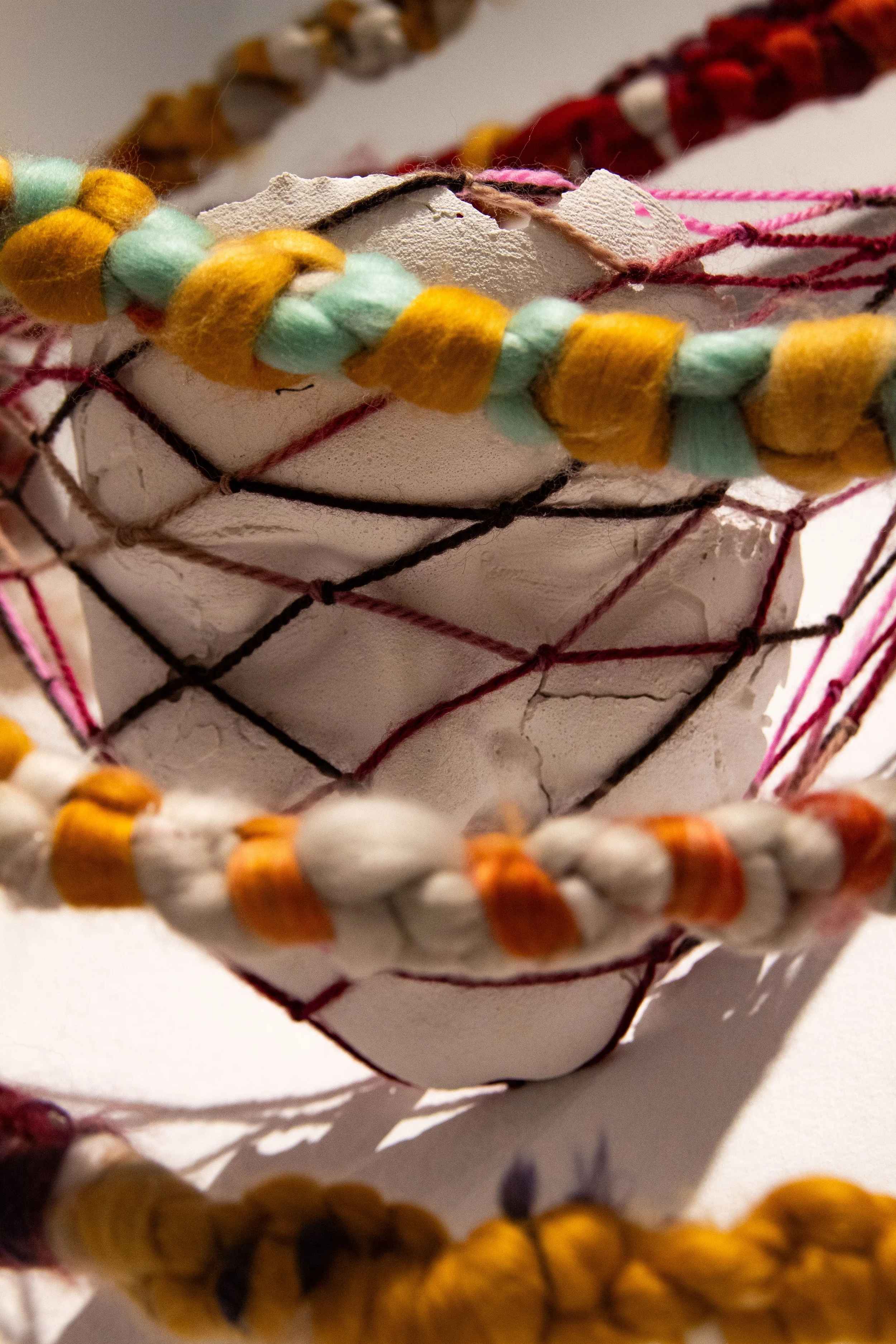 "Suspend Yourself And See How You Like It," Yarn, Beads, Plaster Face Cast