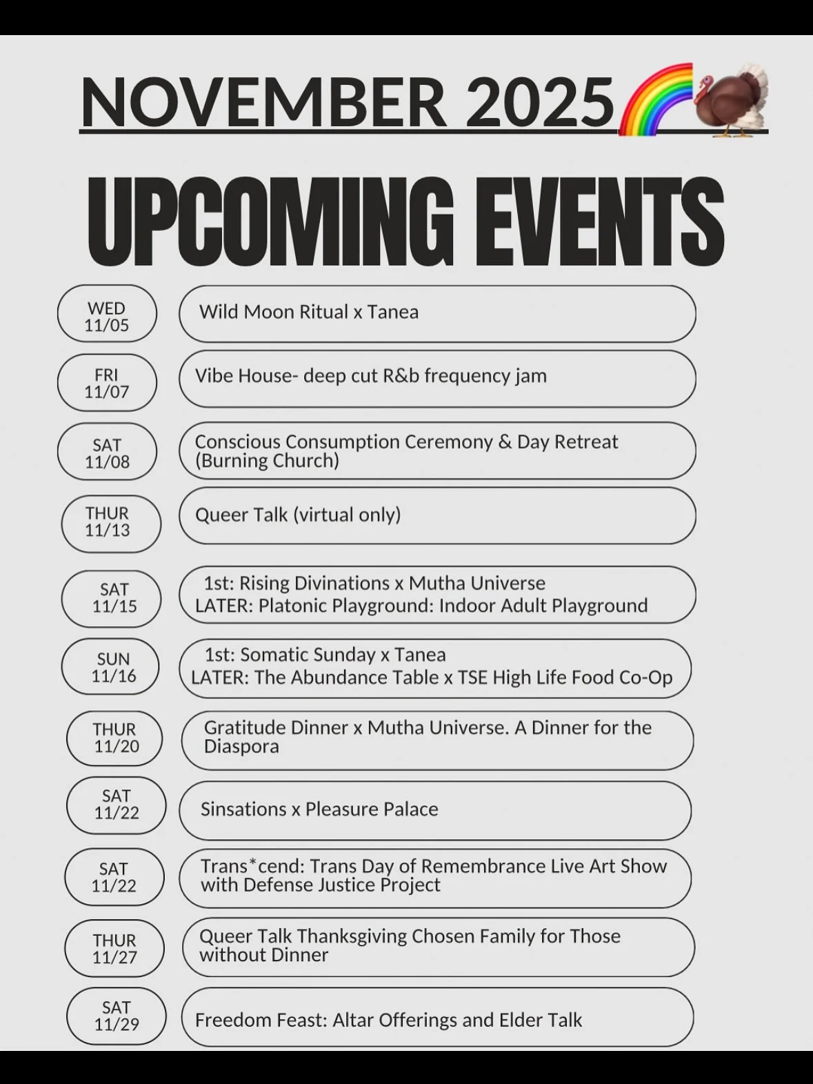 Heyyy cousin! Okay wheew it may be getting cold outside but it&rsquo;s heating up at Mutha&rsquo;s House! A lot of alignment for this months calendar 🥹✨💕 a lot of community gathering, eating, showing gratitude and connection and that food co-op I w