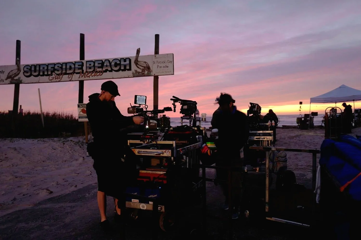 Filming the sunrise in the early morning at Surfside Beach on the Gulf Coast.