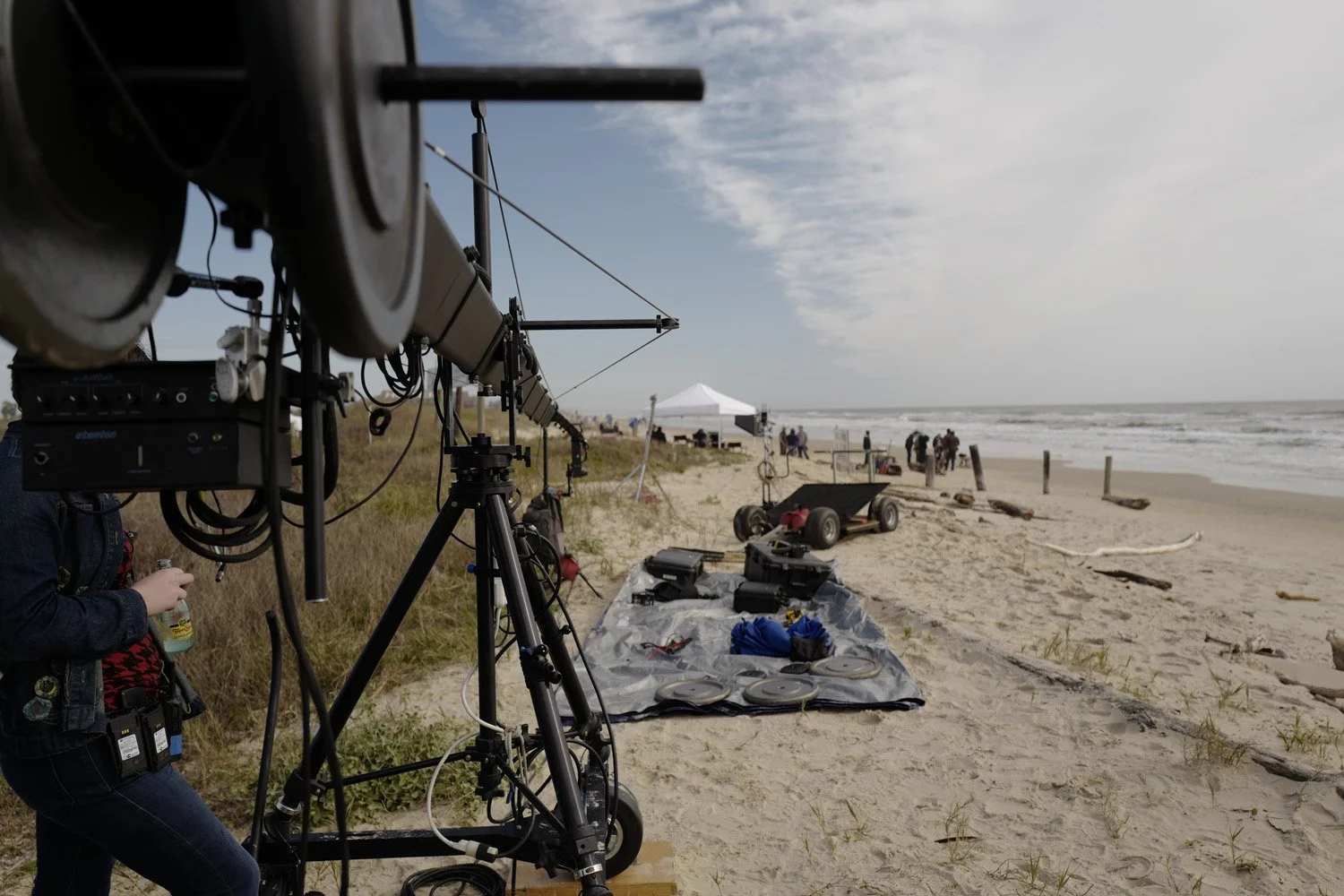 A moment in time during the jib building process.