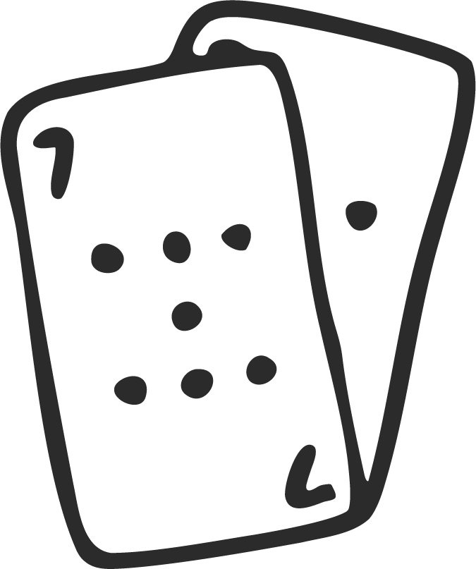 Drawing of two domino tiles, one with six dots and the other with two dots.