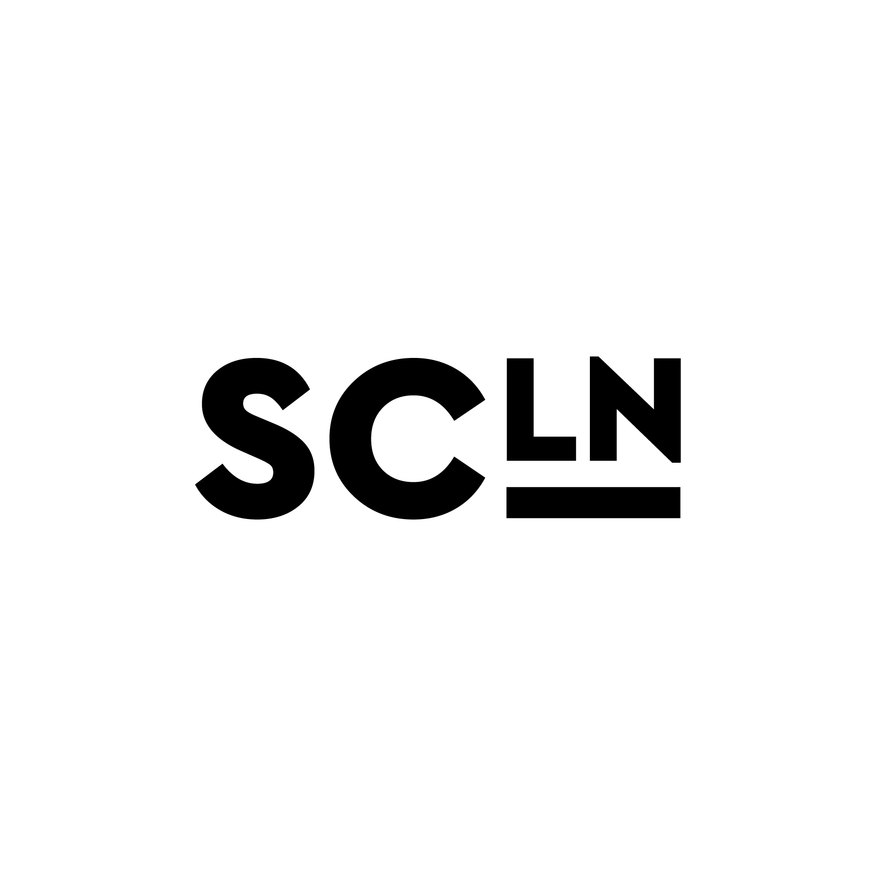 Black text on white background spelling out 'SCLN' with a stylized line underneath the letters.