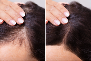 Side-by-side comparison of hair growth with and without treatment