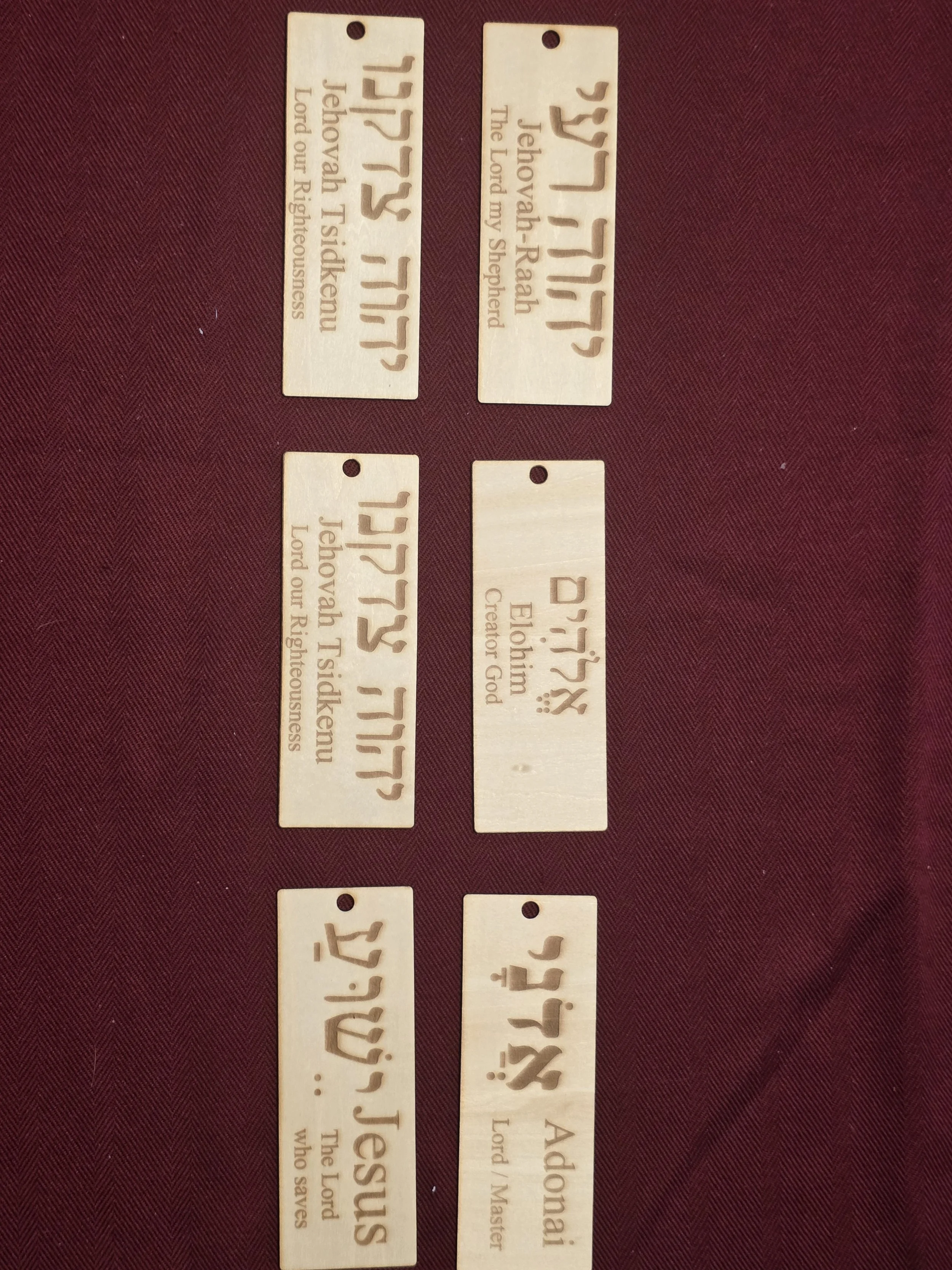 Names of God laser engraved bookmarks