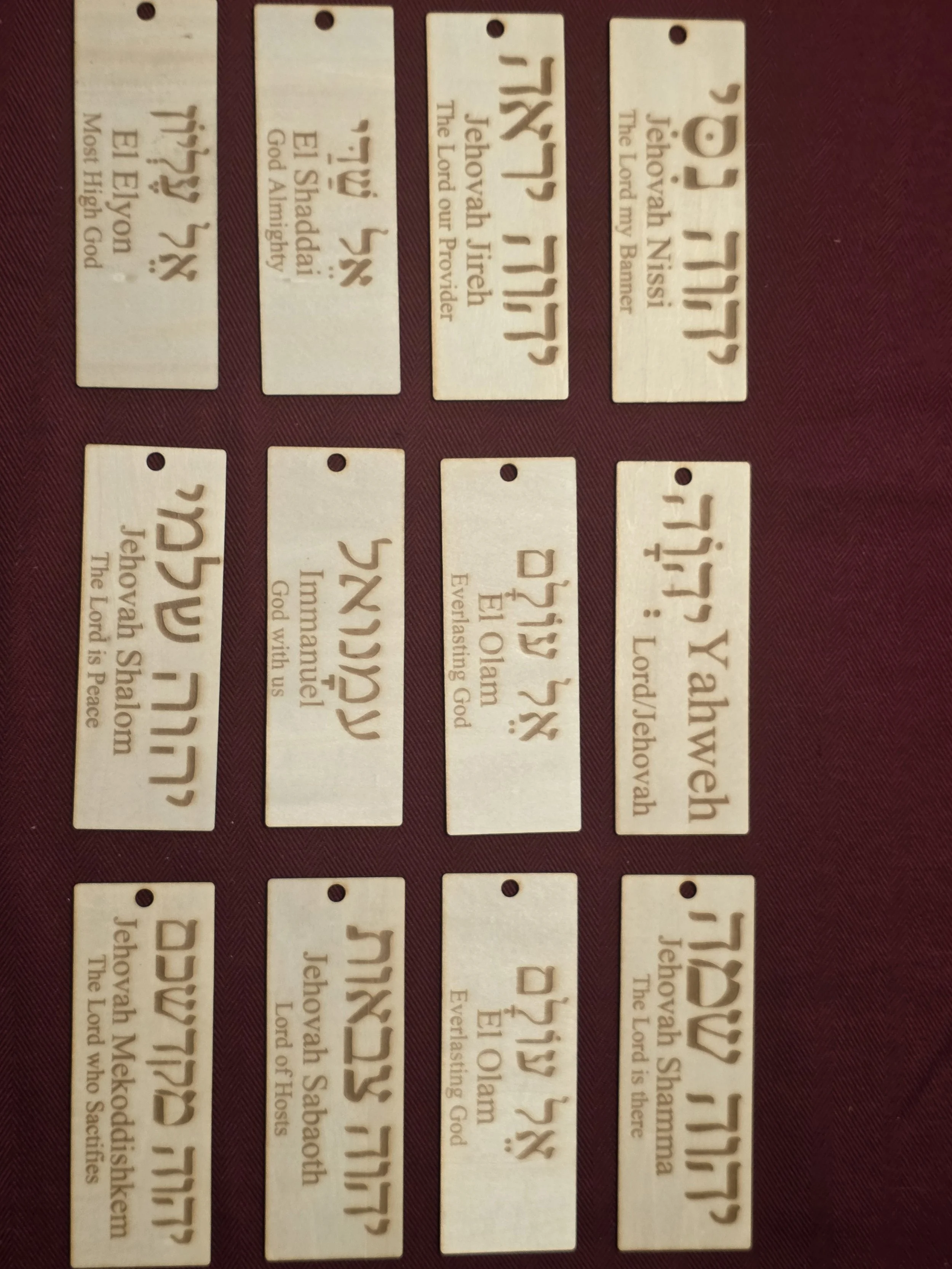 Names of God laser engraved bookmarks