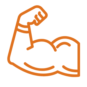 Stylized illustration of a flexing arm with a bicep muscle.